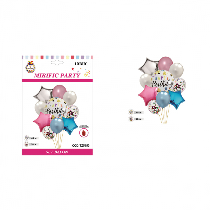 Set 10 baloane aniversare cu confetti ' Happy Birthday ' TZ5150 [2]