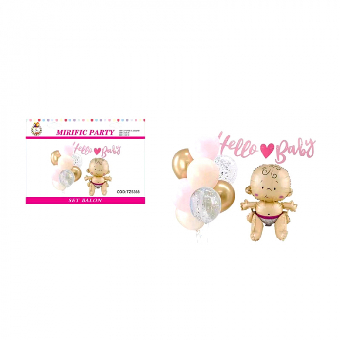 Set aranjament cu ghirlanda si 9 baloane ' Hello baby ' 60 cm TZ5338 [2]