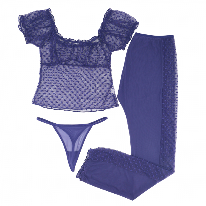 Set compleu sexy, bluza cu decolteu pe umeri, pantaloni lungi si chiloti tanga TY-S404mov [2]