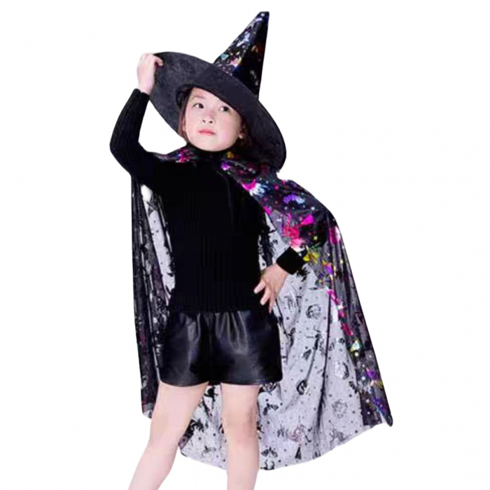 Set costum pentru Halloween 2-in-1, Pelerina si palarie MAS-205negru [2]