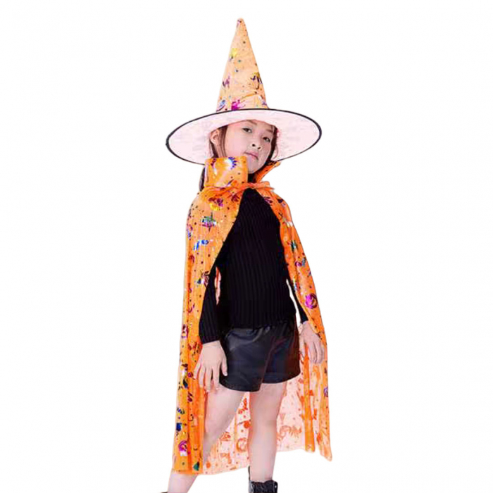Set costum pentru Halloween 2-in-1, Pelerina si palarie MAS-205portocaliu [1]