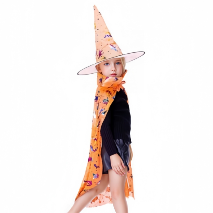 Set costum pentru Halloween 2-in-1, Pelerina si palarie MAS-205portocaliu [4]