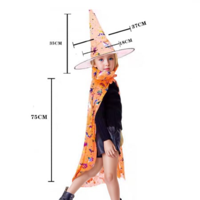 Set costum pentru Halloween 2-in-1, Pelerina si palarie MAS-205portocaliu [2]