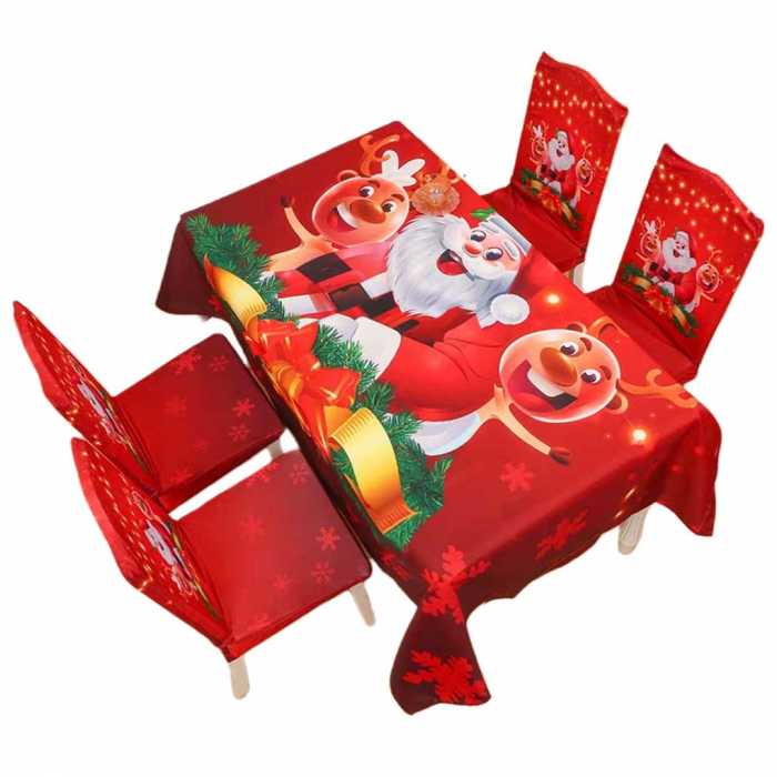 Set fata masa si 4 huse scaune, model Craciun 6220-34/36 [4]