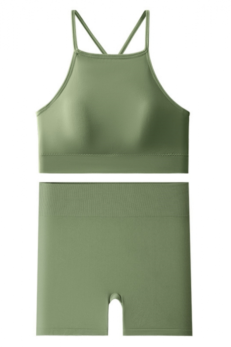 Set fitness 2 piese, bustiera push-up si colanti scurti XXP-6507verde [4]