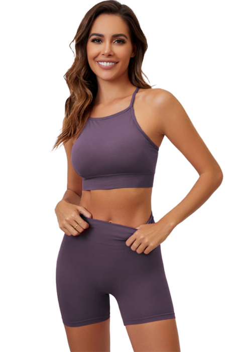 Set fitness 2 piese, bustiera push-up si colanti scurti XXP-6507mov [1]