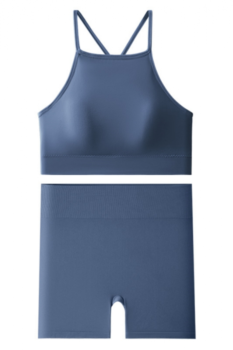 Set fitness 2 piese, bustiera push-up si colanti scurti XXP-6507albastru [4]