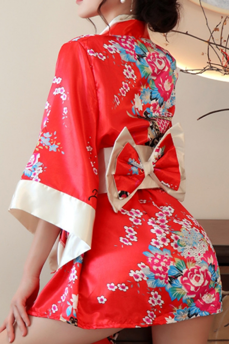 Set lenjerie erotica, kimono sexy japonez, cordon si chiloti tanga YML-1306rosu [2]
