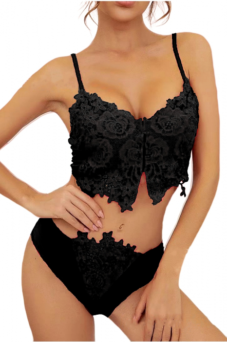 Set lenjerie erotica, accente dantela, top sexy si chiloti WSY-4048negru [1]