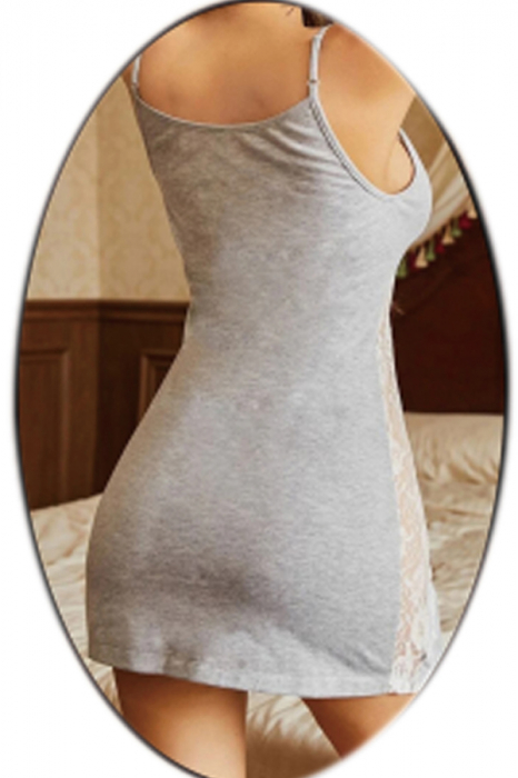 Set lenjerie erotica, camasa de noapte cu insertii dantela si chiloti tanga TY-M35gri deschis [2]