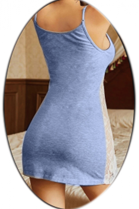 Set lenjerie erotica, camasa de noapte cu insertii dantela si chiloti tanga TY-M35bleumarin [2]