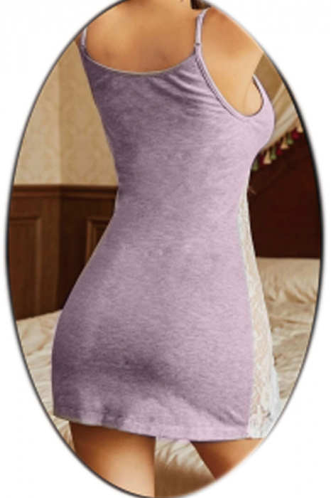 Set lenjerie erotica, camasa de noapte cu insertii dantela si chiloti tanga TY-M35mov [2]