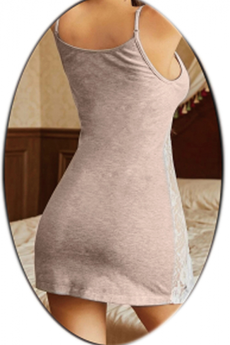 Set lenjerie erotica, camasa de noapte cu insertii dantela si chiloti tanga TY-M35roz [2]
