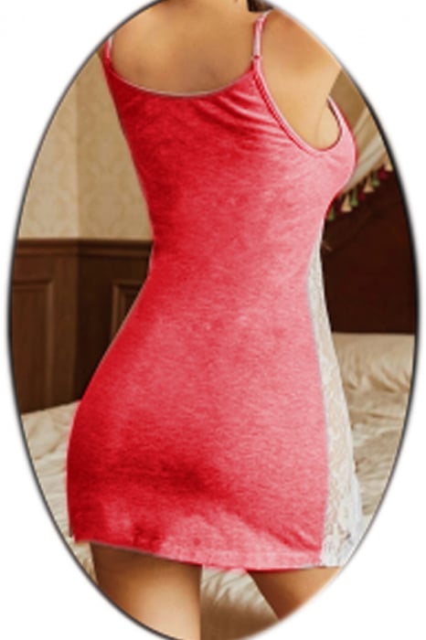 Set lenjerie erotica, camasa de noapte cu insertii dantela si chiloti tanga TY-M35rosu [2]