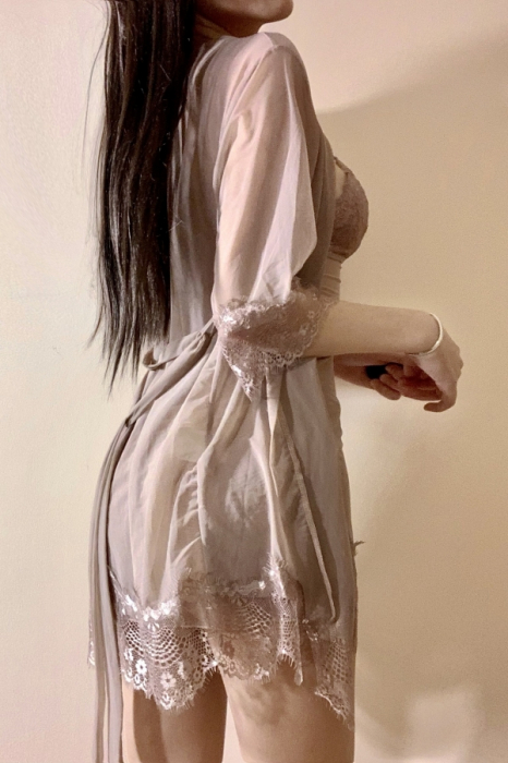 Set lenjerie erotica, camasa de noapte, halat si chiloti tanga YCFS-1442maro [3]