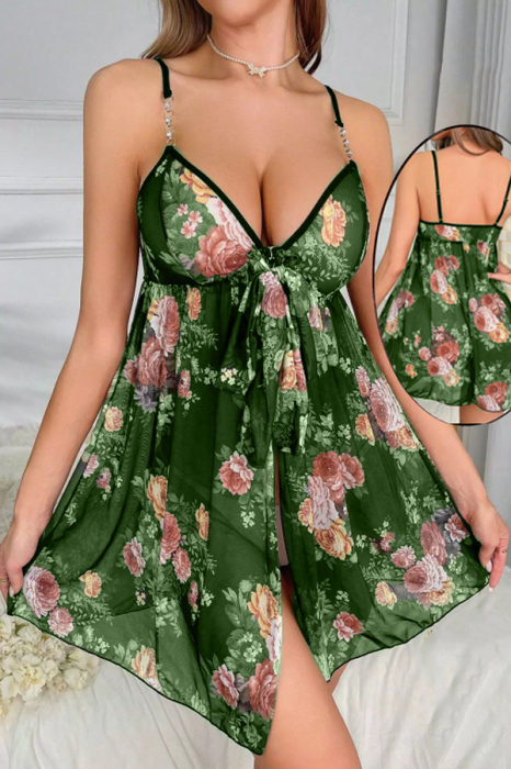 Set lenjerie erotica, camasa de noapte semitransparenta si chiloti tanga TY-023verde [3]