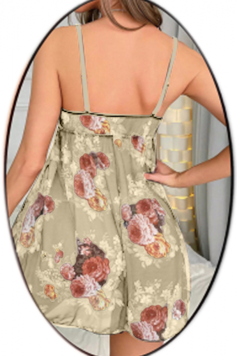 Set lenjerie erotica, camasa de noapte semitransparenta si chiloti tanga TY-023bej [2]