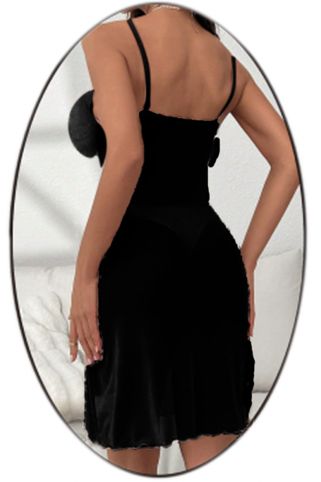 Set lenjerie erotica, camasa de noapte semitransparenta si chiloti tanga TY-S8018negru [2]