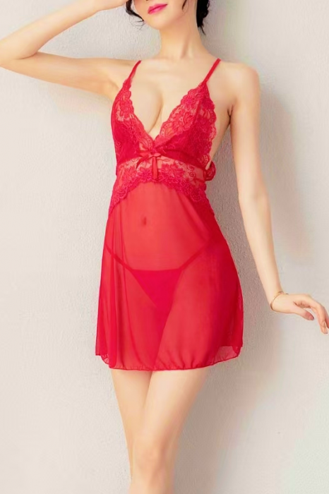 Set lenjerie erotica, camasa de noapte si chiloti tanga YML-1082ROSU [2]
