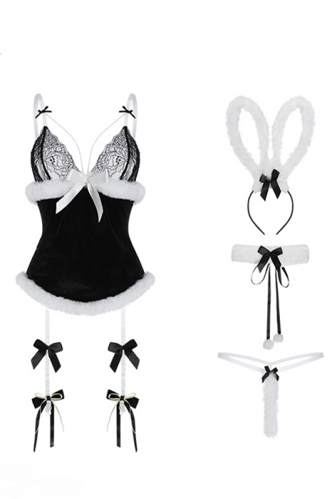 Set lenjerie erotica iepuras, rochita, jartiere, chiloti tanga si accesorii GJ2573 [2]