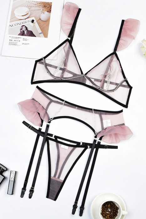 Set lenjerie erotica cu strasuri, sutien, fustita si chiloti tanga FS-Z2852 [4]