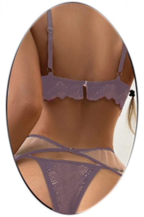 Set lenjerie erotica cu dantela, top, chiloti tanga si portjartier cu jartiere atasate TY-LX139roz [2]