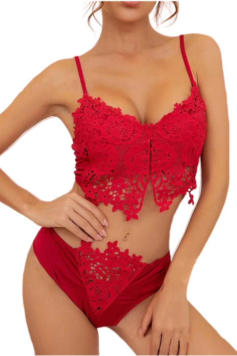 Set lenjerie erotica, accente dantela, top sexy si chiloti WSY-4048rosu [1]