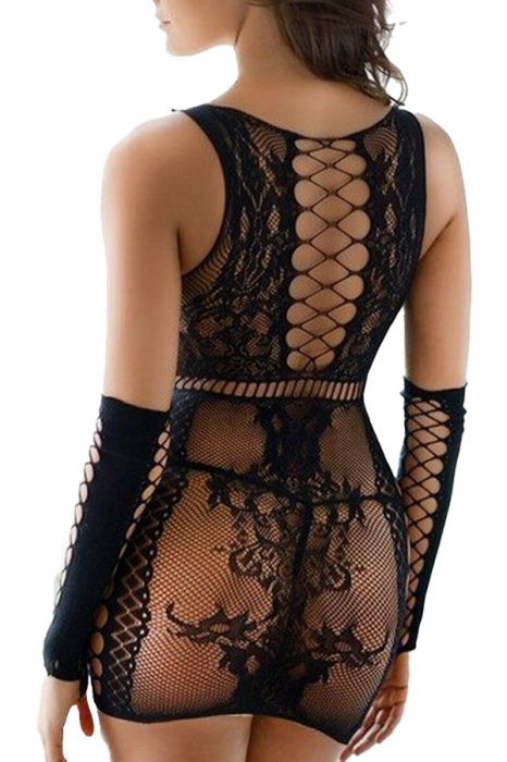 Set lenjerie erotica din plasa fina, rochita cu decupaje si manusi lungi ZS-W452 [2]