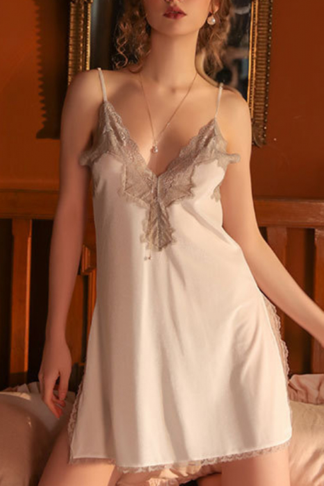 Set lenjerie erotica, halat, camasa de noapte sexy si chiloti tanga GJ588alb [3]
