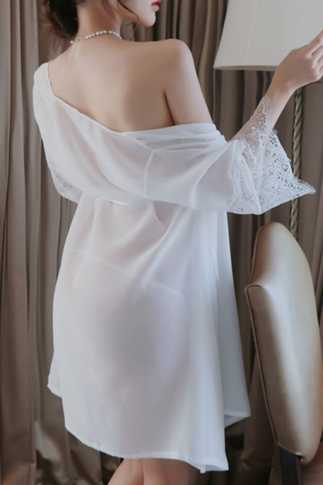 Set lenjerie erotica, halat si chiloti tanga YML-1533alb [5]