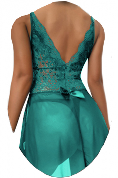 Set lenjerie erotica, rochie babydoll cu dantela brodata si chiloti tanga TY-S603verde [2]