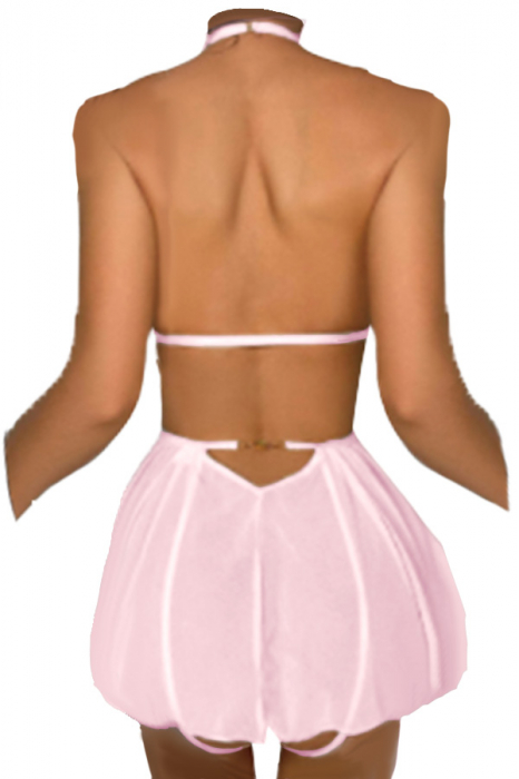 Set lenjerie erotica, rochie babydoll cu dantela brodata si chiloti tanga TY-S712roz [2]