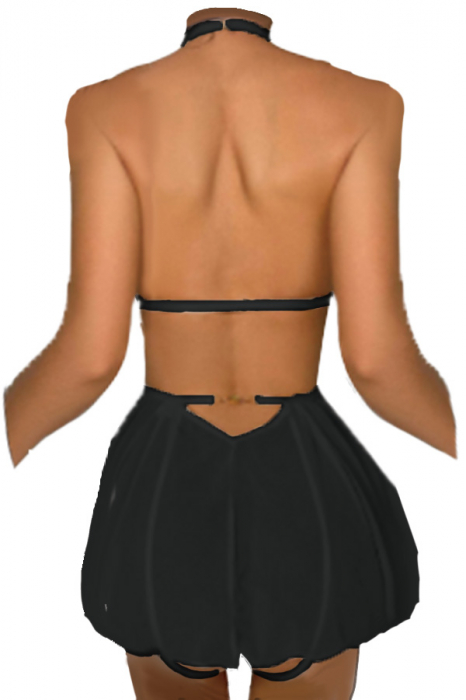 Set lenjerie erotica, rochie babydoll cu dantela brodata si chiloti tanga TY-S712negru [2]