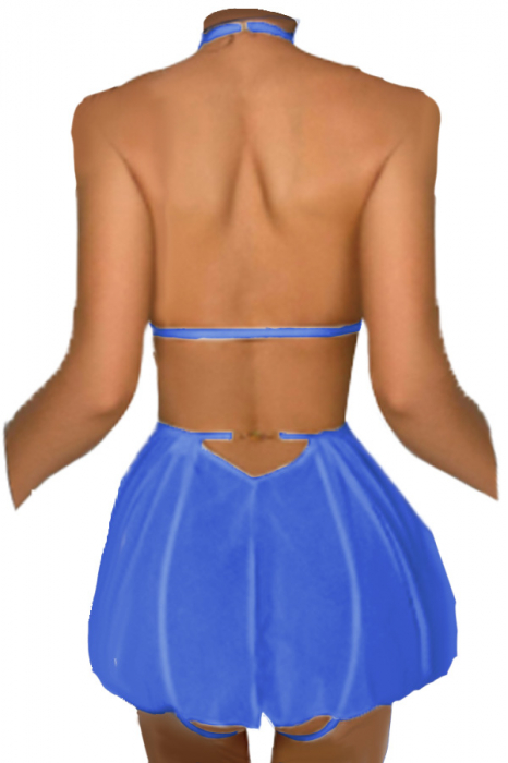 Set lenjerie erotica, rochie babydoll cu dantela brodata si chiloti tanga TY-S712albastru [2]