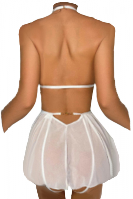 Set lenjerie erotica, rochie babydoll cu dantela brodata si chiloti tanga TY-S712alb [2]