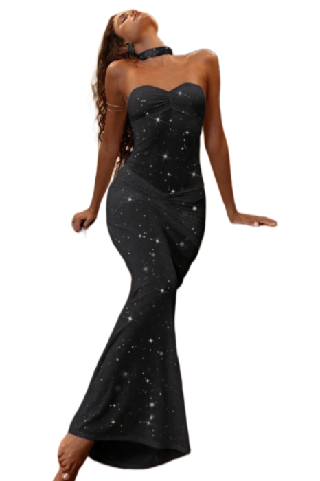 Set lenjerie erotica, rochie lunga senzuala cu strasuri si chiloti tanga DLS-3329negru [1]