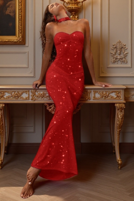 Set lenjerie erotica, rochie lunga senzuala cu strasuri si chiloti tanga DLS-3329rosu [4]