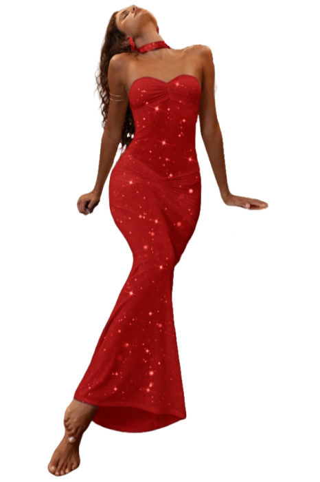 Set lenjerie erotica, rochie lunga senzuala cu strasuri si chiloti tanga DLS-3329rosu [5]