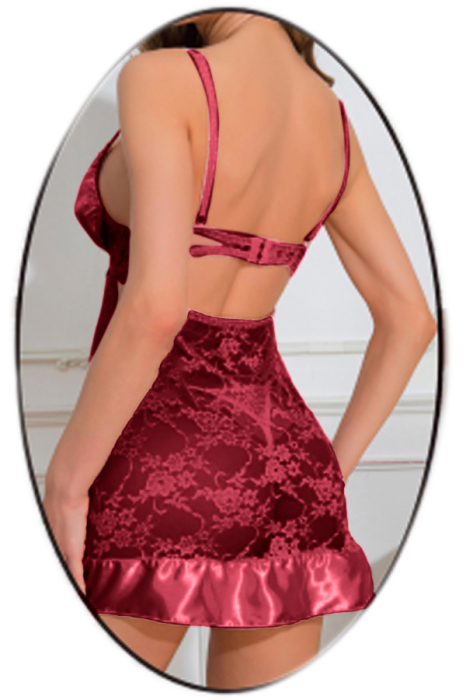 Set lenjerie erotica, rochita cu dantela transparenta si chiloti tanga TY-S781visiniu [2]