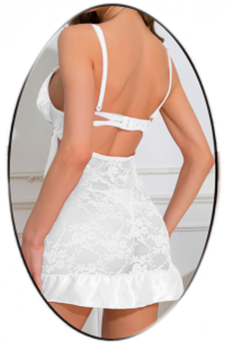 Set lenjerie erotica, rochita cu dantela transparenta si chiloti tanga TY-S781alb [2]