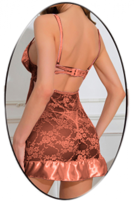 Set lenjerie erotica, rochita cu dantela transparenta si chiloti tanga TY-S781maro [2]