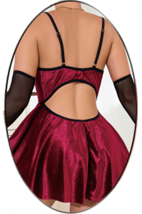 Set lenjerie erotica, rochita din catifea fina, chiloti tanga si maneci transparente TY-R074visiniu [2]