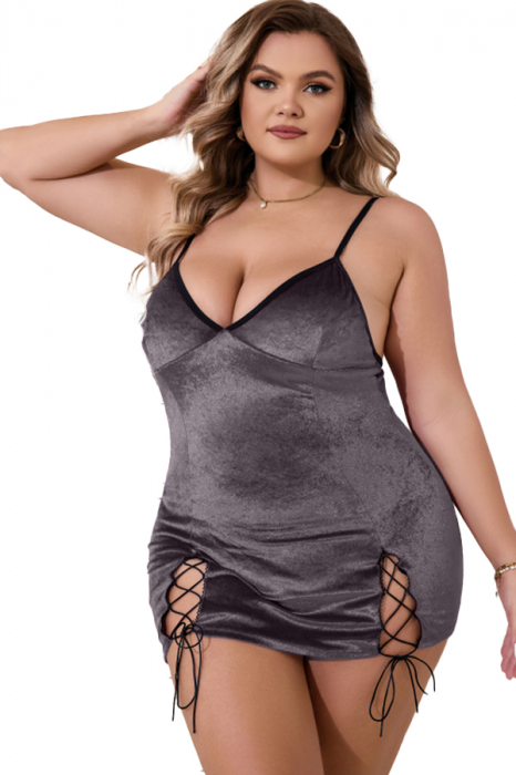 Set lenjerie erotica, rochita din catifea fina si chiloti tanga TY-R073gri [1]