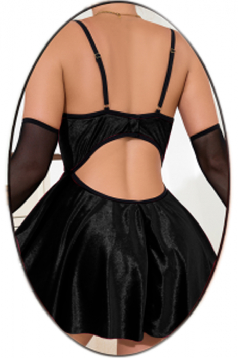 Set lenjerie erotica, rochita din catifea fina, chiloti tanga si maneci transparente TY-R074negru [2]