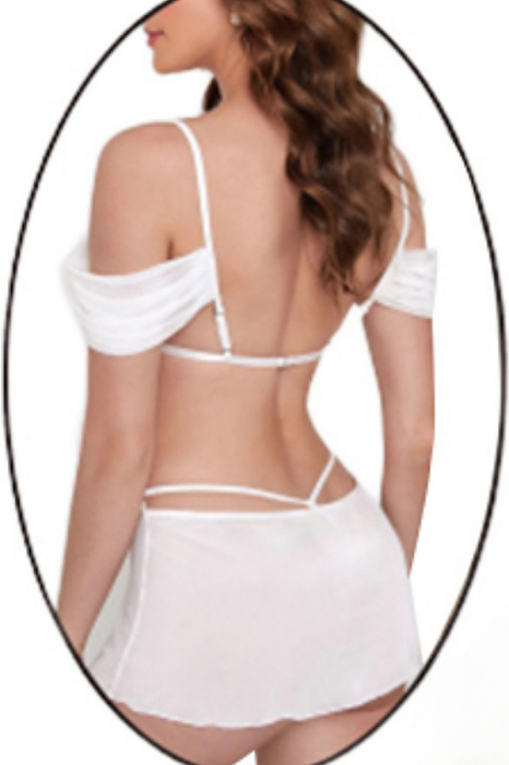Set lenjerie erotica transparenta, rochita decupata si chiloti tanga TY-S658alb [2]