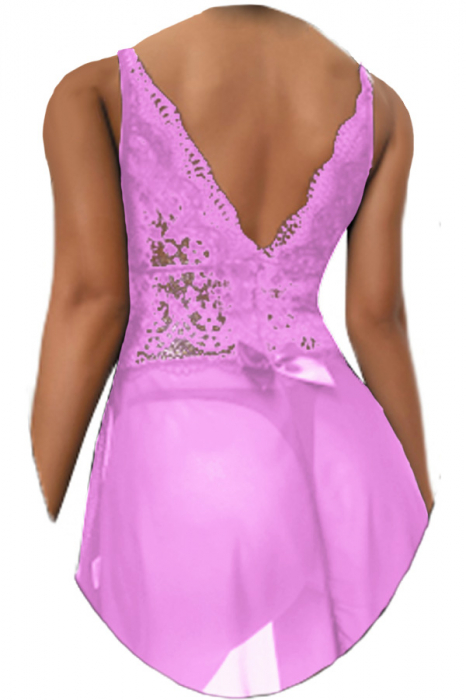 Set lenjerie erotica, rochie babydoll cu dantela brodata si chiloti tanga TY-S603roz [2]