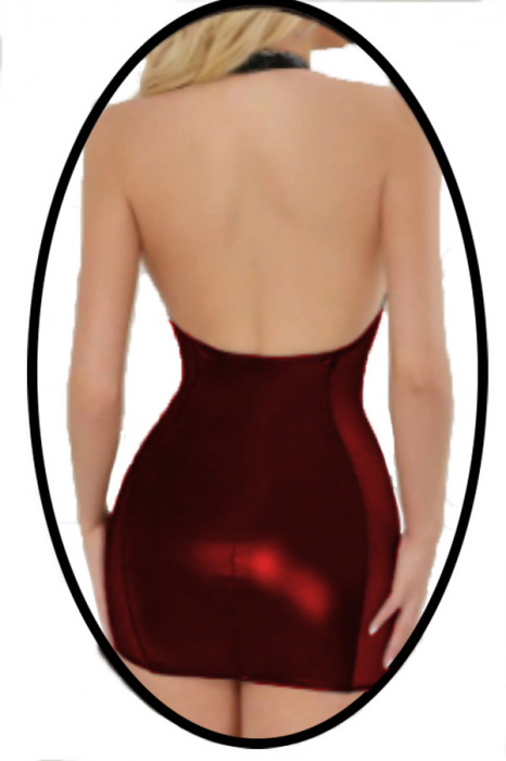 Set lenjerie erotica, rochita din piele sintetica lucioasa si chiloti tanga TY-PU81rosu [2]