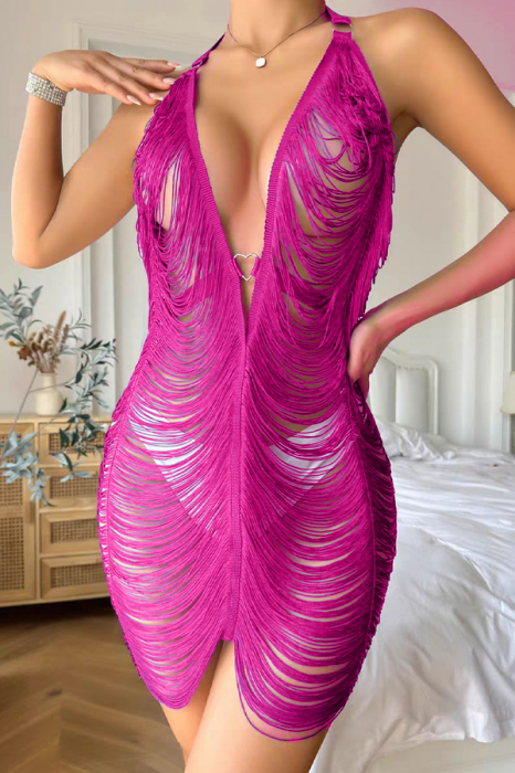 Set lenjerie erotica, rochita senzuala cu franjuri si chiloti tanga TY-8921-4fucsia [5]