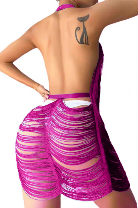 Set lenjerie erotica, rochita senzuala cu franjuri si chiloti tanga TY-8921-4fucsia [2]