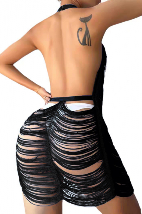 Set lenjerie erotica, rochita senzuala cu franjuri si chiloti tanga TY-8921-4negru [2]